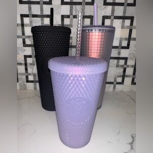Starbucks Trio of Textured Tumblers in Black, Lavender, and Metallic